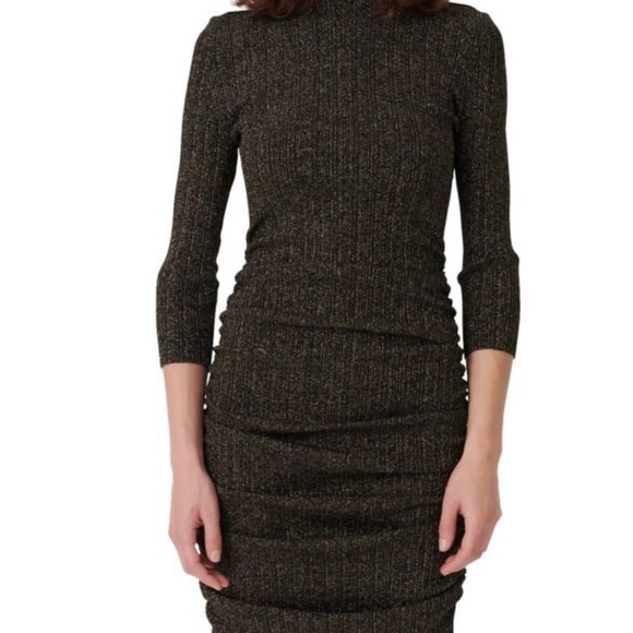 Maje BLACK/GOLD Women's Rimaldie Knit Short Dress, US 40 - Picture 1 of 11